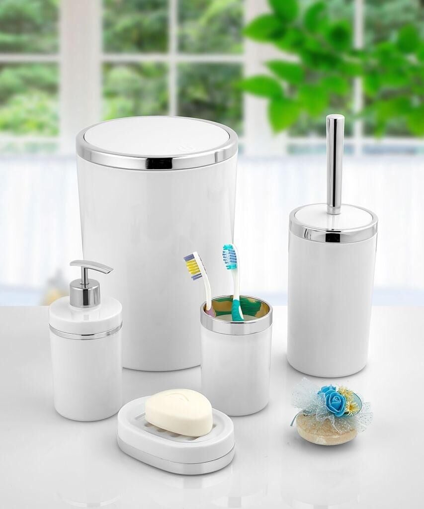 5 Parça Beyaz Akrilik Oval Banyo Seti