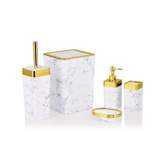 5 Parça Akrilik Granit Desenli Beyaz Banyo Seti