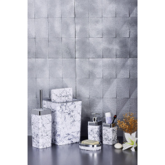 5 Parça Akrilik Granit Desenli Beyaz Banyo Seti