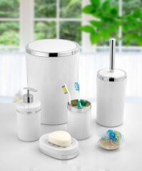5 Parça Beyaz Akrilik Oval Banyo Seti