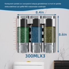 Duvara Monte Sızdırmaz 3 Bölmeli Sıvı Sabun & Şampuan Dispenseri - Pratik ve Şık Tasarım
